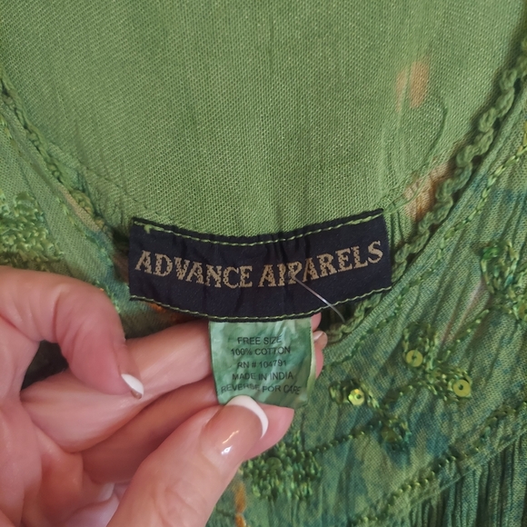 Colorful Bohemian Embroidered & Sequined Crinked Cotton Top One Size NWT - Picture 5 of 7